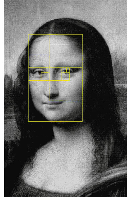 The golden rectangle can be drawn around the face of Mona Lisa
