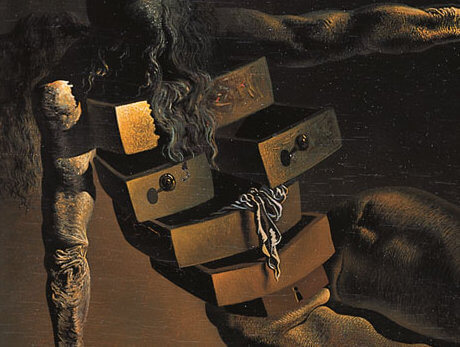 Detail of the cabinet-woman in Dalí's "The Anthropomorphic Cabinet"