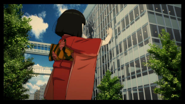 A giant Japanese doll attacking the Institute of Psychiatry in the movie Paprika (2006) by Satoshi Kon