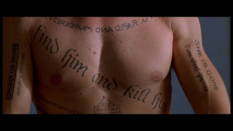Leonard's tattoos on his upper body
