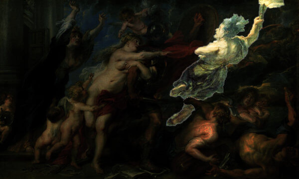 Alecto highligthed in Rubens' The Consequences of War