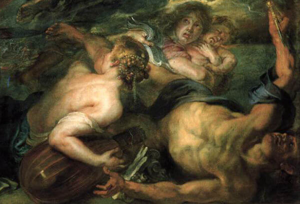 Detail of the mother holding child, the Architect and Harmony from Rubens' The Consequences of War