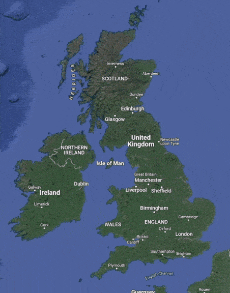 Map of the British Isles if an Earth-sized object orbited our Earth