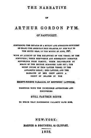 The original book cover from 1838 of the novel The Narrative of Arthur Gordon Pym of Nantucket by Edgar Allan Poe