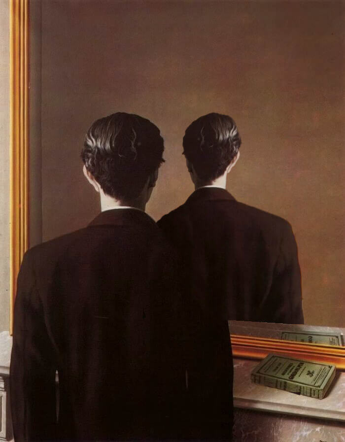 What an approximate "correct" reflection of the man on the mirror would look like