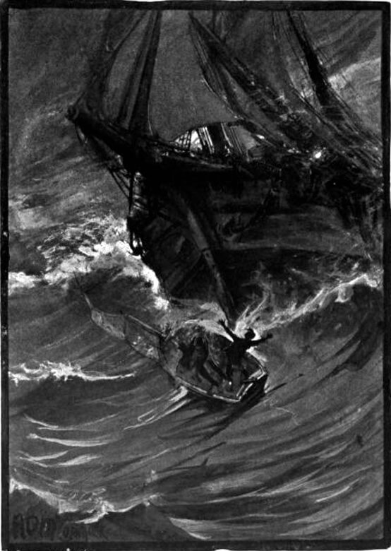 Illustration of the event when Pym and Augustus are rescued by the whaling-ship Penguin