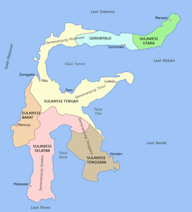 The map of the island Sulawesi (also known as Celebes)