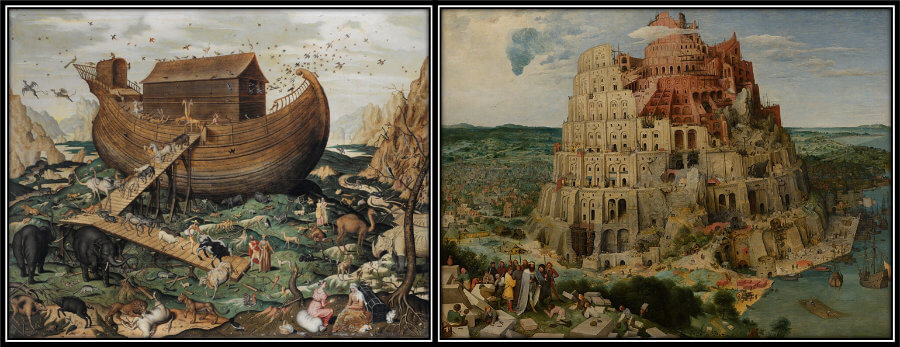 A painting of Noah's Ark and the Tower of Babel