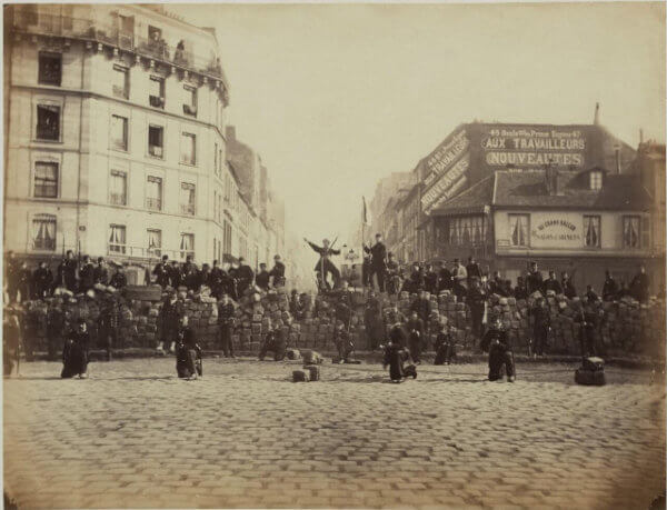 A barricade erected by national guards during the Pairs Commune