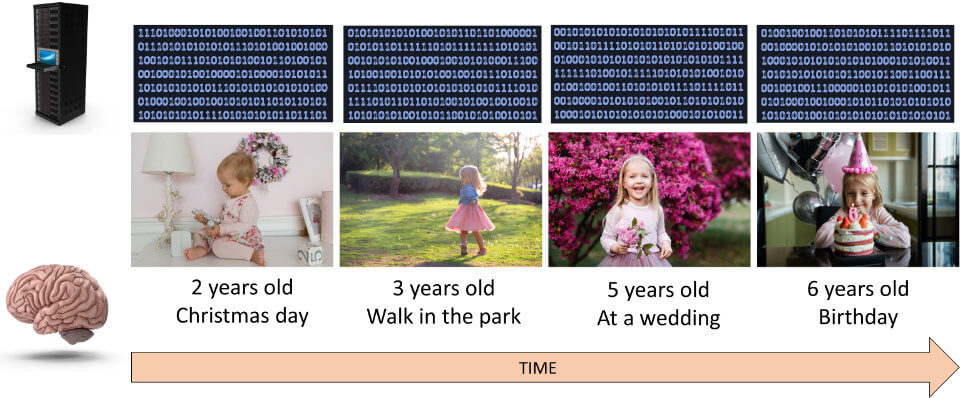 Information integration in a computer and a brain