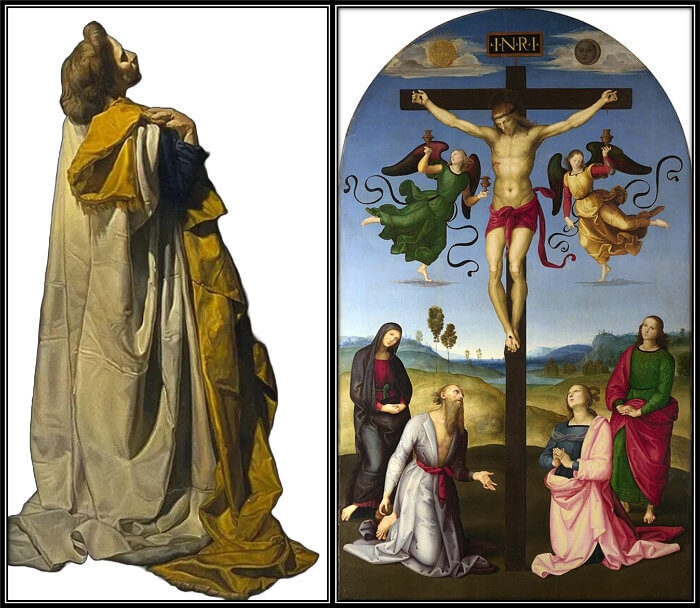 Detail of Gala in Crucifixion (Corpus Hypercubus) and Raphael’s Mond Crucifixion