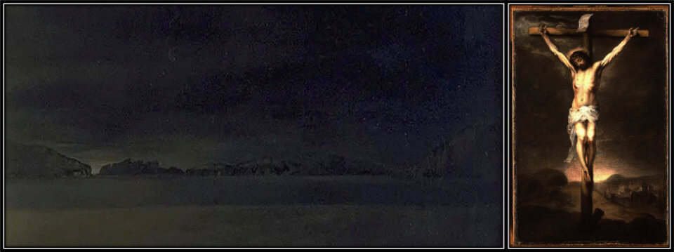 Landscape and darkened sky during Christ's crucifixion