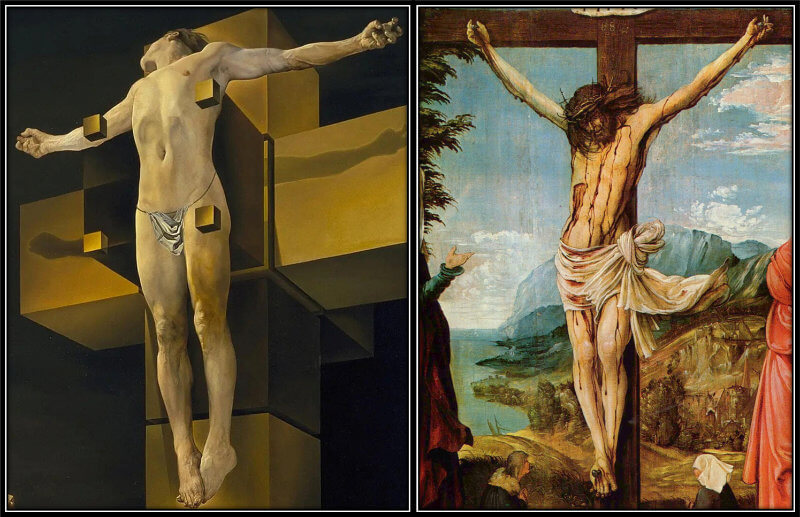 Christ in Salvador Dalí's Crucifixion (Corpus Hypercubus) and in Albrecht Altdorfer’s Crucifixion