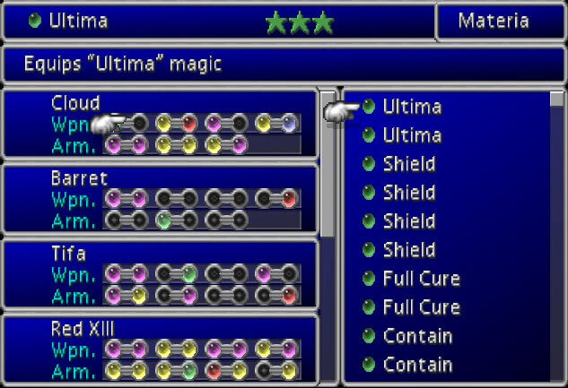 The Materia menu